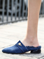 Mules pour femmes Sabots Canvas Mules à enfiler à bout pointu bleu profond