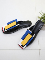 Mules pour femmes Sabots en cuir Synthétique Noir Mules à enfiler à bout carré