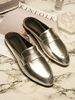 Mules pour femmes Sabots en cuir Synthétique Or clair Bout rond Slip-on Mules