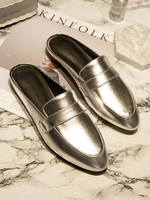 Mules pour femmes Sabots en cuir Synthétique Or clair Bout rond Slip-on Mules