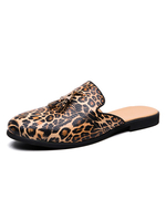 Mules pour hommes Slip-On Artwork Cuir Semelle en caoutchouc Pantoufles léopard