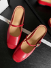 Mules rouges pour femmes Mary Jane chaussures plates avec boucle
