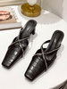 Mules Talons Hautes Petites en Paillettes Femmes avec Bout Carré à Cuir Synthétique Imprimés Animal à Lacets Bicolores