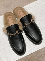 Mules Womens Black PU cuir pointu des chaussures plates décontractées