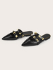 Mules Womens Cuir Noir Pu Pu-à-Toe pointu chaussures plateaux d\
