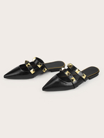 Mules Womens Cuir Noir Pu Pu-à-Toe pointu chaussures plateaux d\