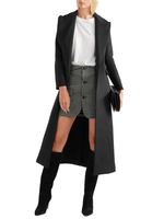 Énigmatique manteau en laine mélangée noir unicolore fendu vêtements journaliers col à revers