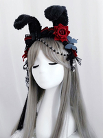 Noir Coiffure Lolita Coiffure Polyester Chaînes De Fibres De La Dentelle Band De Lapin Oreilles Lolita Bandeau