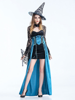 Noir Déguisements Halloween Costume À Lacets Chapeau Dress Polyester Femmes Sorcière Ensemble Mardi Gras Vacances Costumes