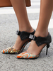 Noir femmes de talons hauts bout pointu Imprimé Bow Slip sur les pompes