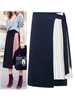 Noir Femmes Jupe à deux tons en mousseline de soie longue High Rise taille asymétrique Bas