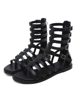 Noir Gladiator Sandales en cuir Synthétique Zipper plat Gladiator Sandales