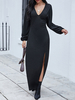 Noir Maxi Robes Femme col V à manches longues irrégulière Robe longue