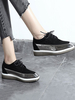Noir Oxford Chaussures Femmes Bout Rond En Cuir Synthétique En Cuir À Lacets Flatform Oxfords