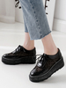 Noir Oxfords Femmes Bout Rond Polka Dot Lace Up Flatform Casual Chaussures