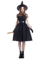 Noir Robe Costumes Sorcière Cosplay Chapeau Robe Tulle Déguisements Halloween