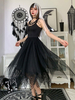 Noir Robe Gothique Col V Sans Manches Boutons Polyester Robe Longue Chic
