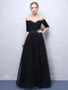 Noir Robes de bal 2021 Longues épaules dénudées Robe de soirée demi-manches Plissées Robes formelles
