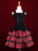 Noir rouge Ginghamn Lolita pull robe lacets multicouche Déguisements Halloween