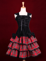 Noir rouge Ginghamn Lolita pull robe lacets multicouche Déguisements Halloween