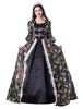 Noir Rétro Costumes Femmes Floral Imprimé Dentelle À Volants Arcs Satin Mat Déguisements Halloween Robe Style Victorien Vintage Vêtements