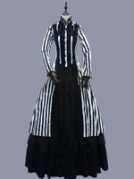 Noir rétro Costumes femmes rayures dentelle volants Polyester Marie Antoinette Costume tunique robe rétro Vintage vêtements