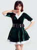 Noël Cosplay En Velours De Soie En Velours De Noël Bicolore Adultes Robe Verte