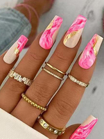 Ongles à coller sur pointes françaises roses de taille moyenne
