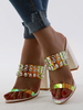 Or Sandales Femme à bout ouvert strass Chunky Slip talon sur les diapositives Sandal