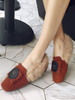 Oragnge Mocassins en polyester rouge Bout carré Détails métalliques Chaussures décontractées Mocassins pour femmes