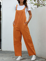 Orange U-cou sans manches décontracté couleur unie large été long combishort