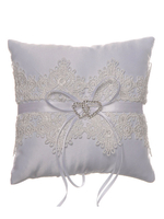 Oreiller bagué de mariage Tissu de satin blanc avec dentelle