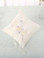Oreiller de mariage fleurs en dentelle blanche strass perles oreillers brodés anneau porteur