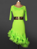 Organza robe de danse latine ronde cou Half Sleeve irrégulière Ruffles Costume de danse latine avec ceinture Déguisements Halloween