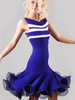 Organza robe de danse latine ronde cou sans manches contraste rayures Ruffles Costume de danse latine Bodycon Déguisements Halloween