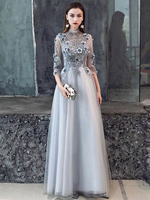 Ormal Robe De Dîner 2021 Fleur Dentelle Applique Demi Manches Longueur De Plancher Social Robes De Soirée