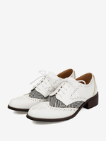Oxfords en cuir PU à bout rond et talon chiot pour femmes chaussures vintage à lacet