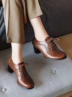 Oxfords marron femmes bout rond lacées chaussures oxford talon bloc