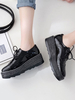 Oxfords noirs femmes bout carré en cuir Synthétique à lacets chaussures décontractées à plateforme