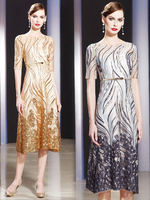 Paillettes cocktail robes de soirée manches courtes gaine de mariage robe dinvité thé longueur mère robe du marié