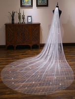 Paillettes mariage voile cathédrale cascade un niveau coupe bord brillant voiles de mariée