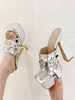Paillettes pour femmes bout ouvert sandales à glissière en cuir PU talon épais argent