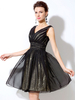 Paillettes robe de Cocktail noire court Prom robe mousseline de soie V cou Backless une ligne Graduation Mini robe