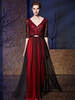 Paillettes robe de soirée Tulle une ligne-parole longueur moitié manches col v mère de la robe de mariée avec ceinture