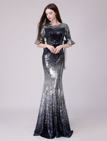 Paillettes robes de bal longue demi-manches noeuds Ombre sirène robes de soirée