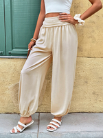 Pantalon ample taille haute abricot pour femme 2025