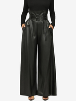 Pantalon Ceinture Chocolat Taille Haute En Cuir PU Extensible