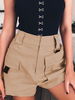 Pantalon court Pantalon droit taille haute en polyester kaki