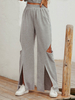 Pantalon Décontracté Long Femme Coupe Cintrée Elastique avec Fente Unicolore Pantalon Eté