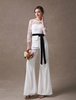 Pantalon de femme de mariage plage fourreau col bateau avec ceinture à taille naturelle manches 3/4 détail zip en dentelle ivoire